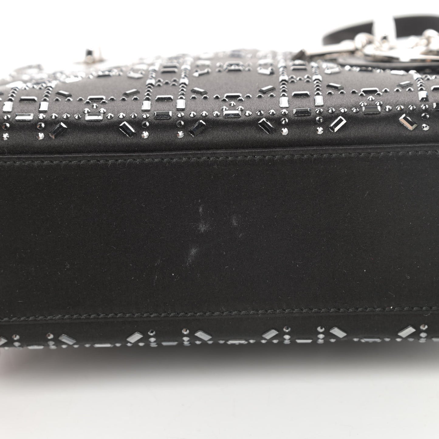 Satin Crystal Cannage Mini Lady Dior Black