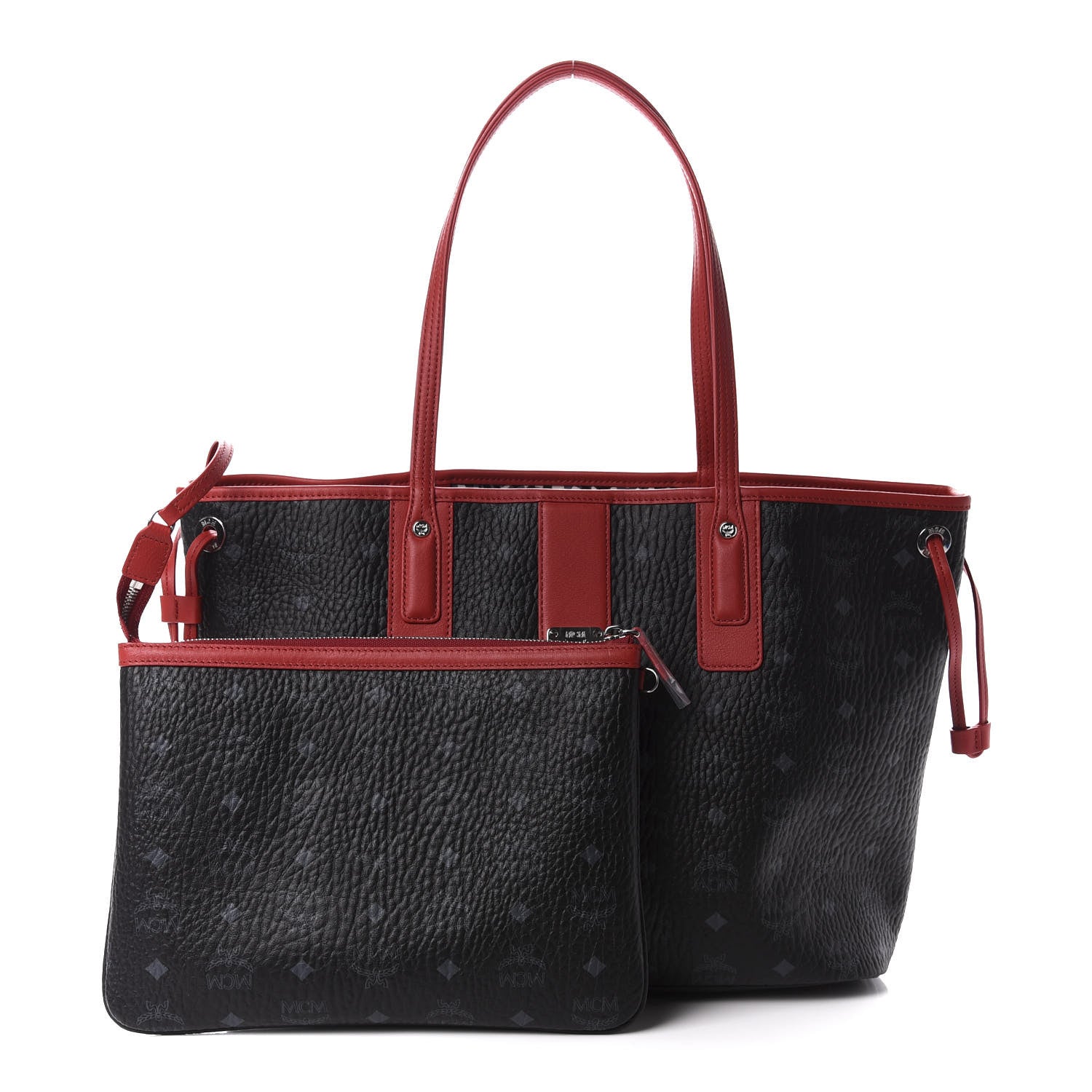 MCM Visetos Medium Liz Reversible Shopper Tote Black Red 1 of 15
