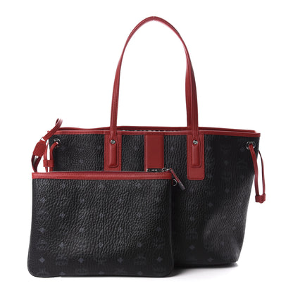 MCM Visetos Medium Liz Reversible Shopper Tote Black Red 1 of 15