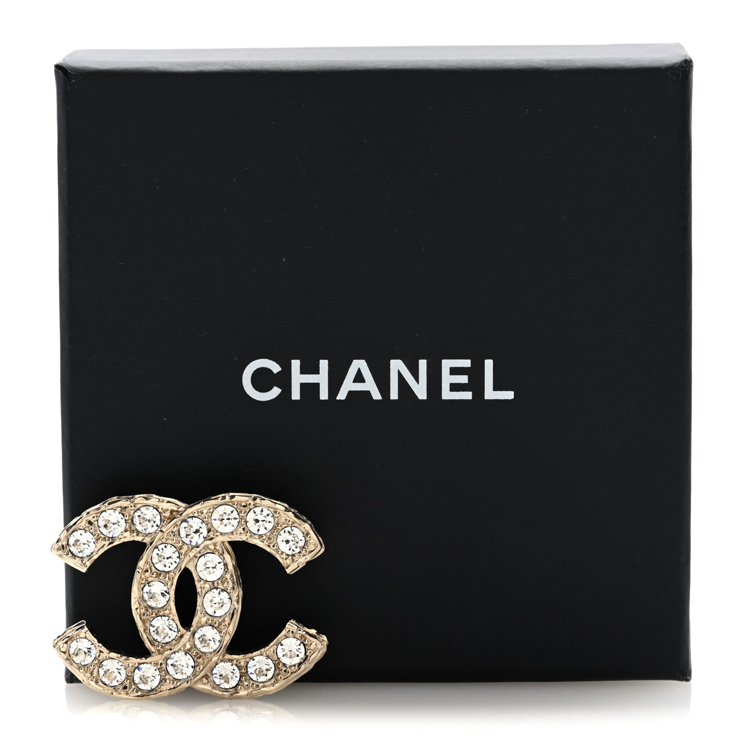 Crystal Textured CC Brooch Light Gold
