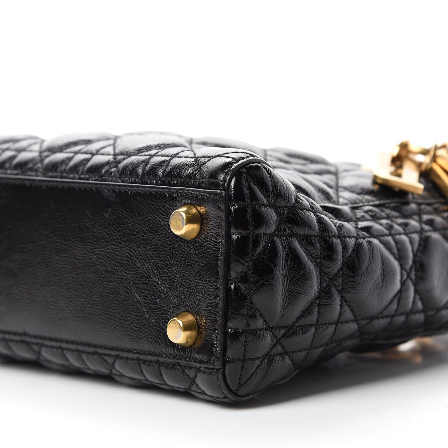 Christian Dior Crinkled Patent Cannage Small Lucky Badges My Lady Dior Black 7 of 10