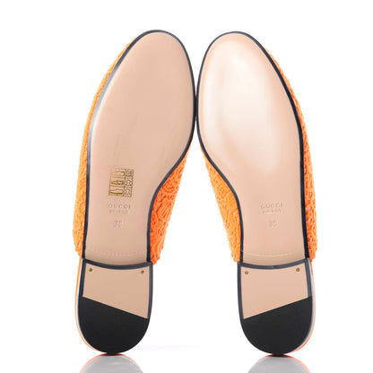 Gucci Lace Malaga Kid Womens Princetown Slippers 38 Orange Fluo Skin Rose 5 of 10