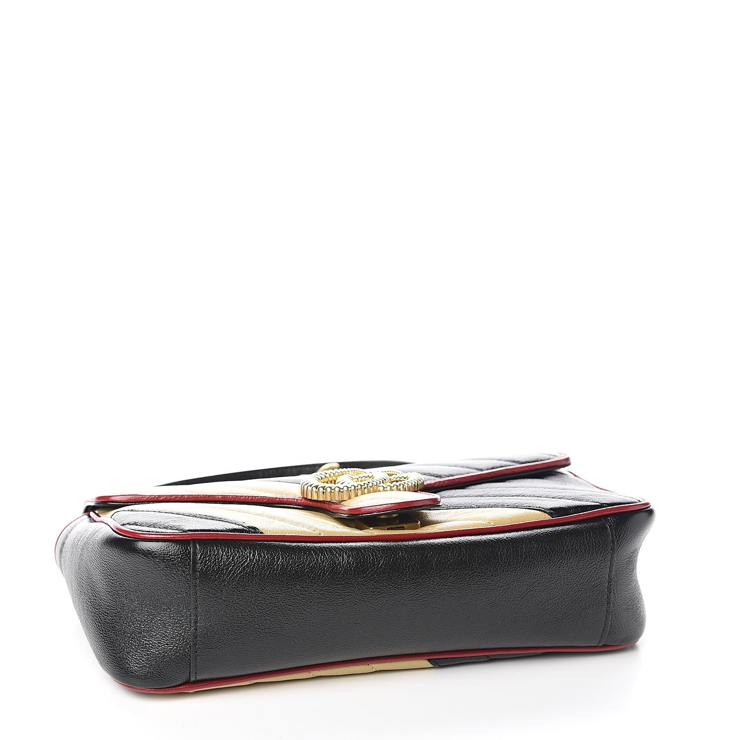 Vintage Effect Calfskin Matelasse Diagonal Striped Small Torchon GG Marmont Shoulder Bag Black Beige