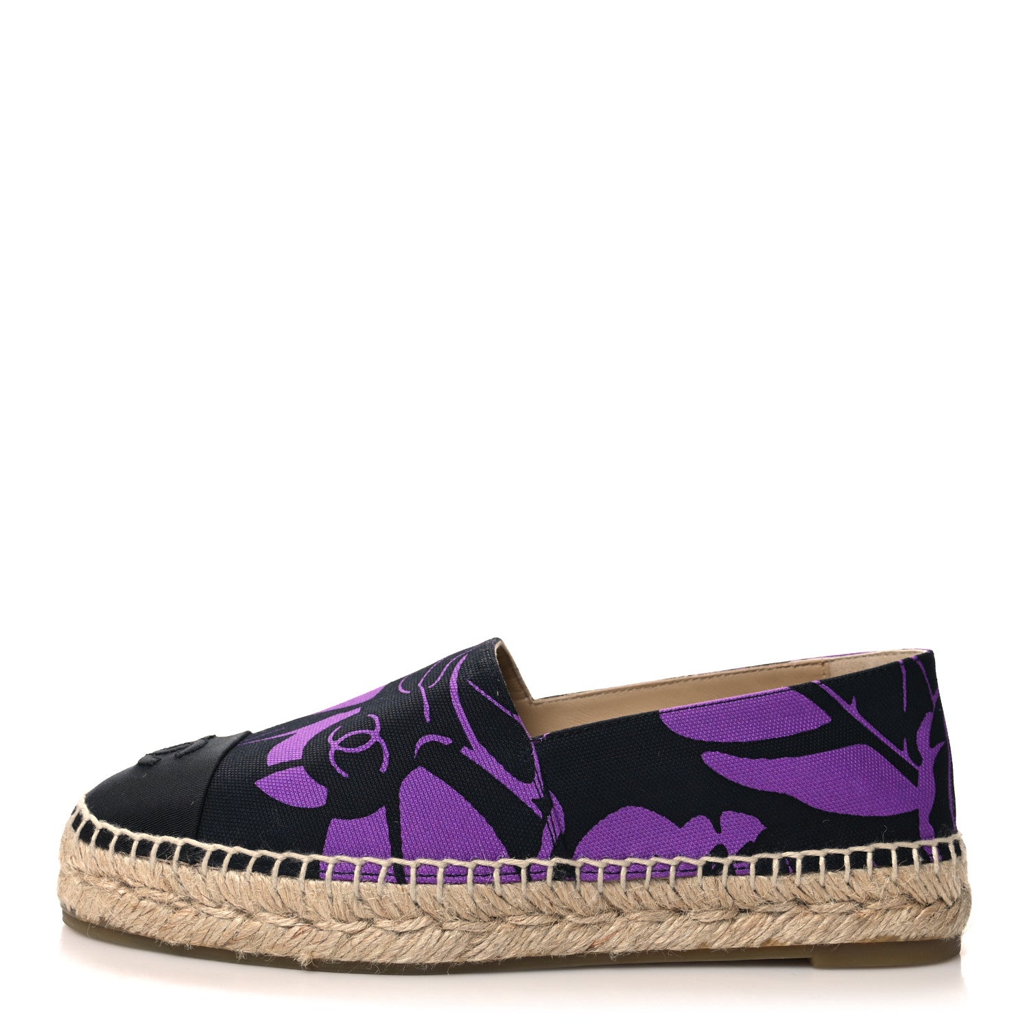 Chanel Cotton Grosgrain CC Printed Espadrilles 38 Purple Black 1 of 11