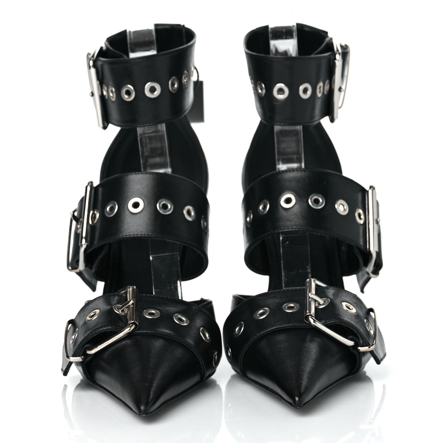 Shiny Kidskin Point Toe Buckle Pumps 38 Black