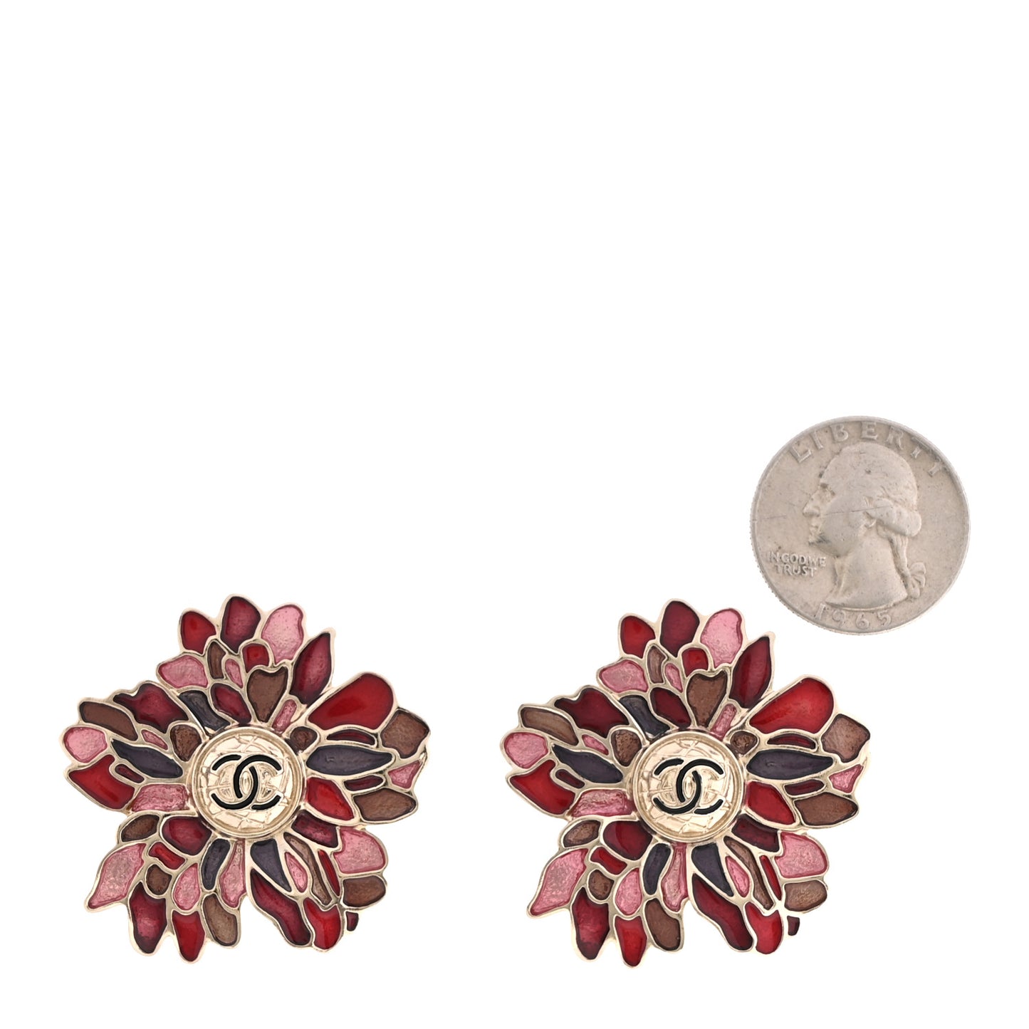 Resin Metal CC Camellia Earrings Gold Pink Multicolor