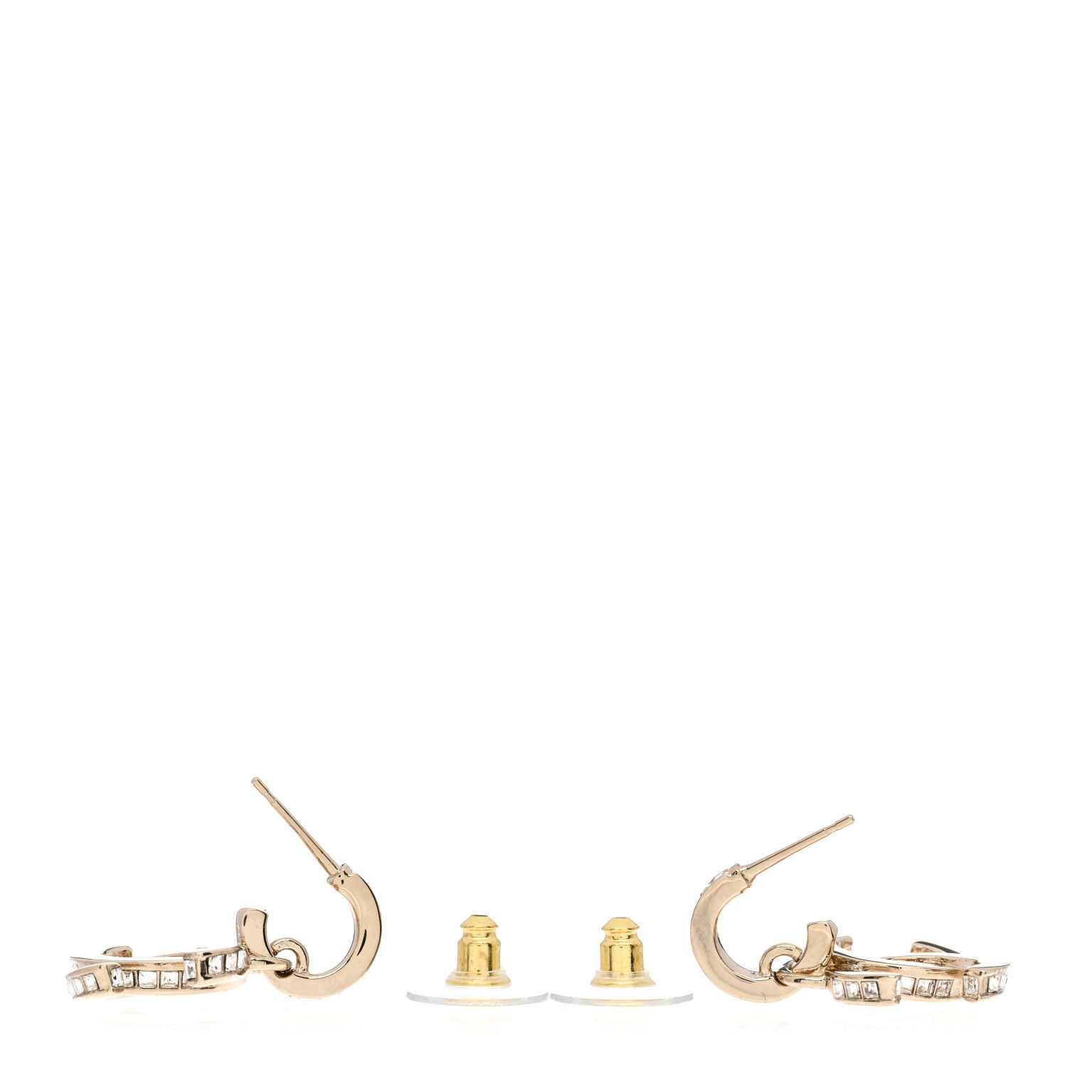 Chanel Metal Baguette Crystal CC Drop Earrings Gold 3 of 4