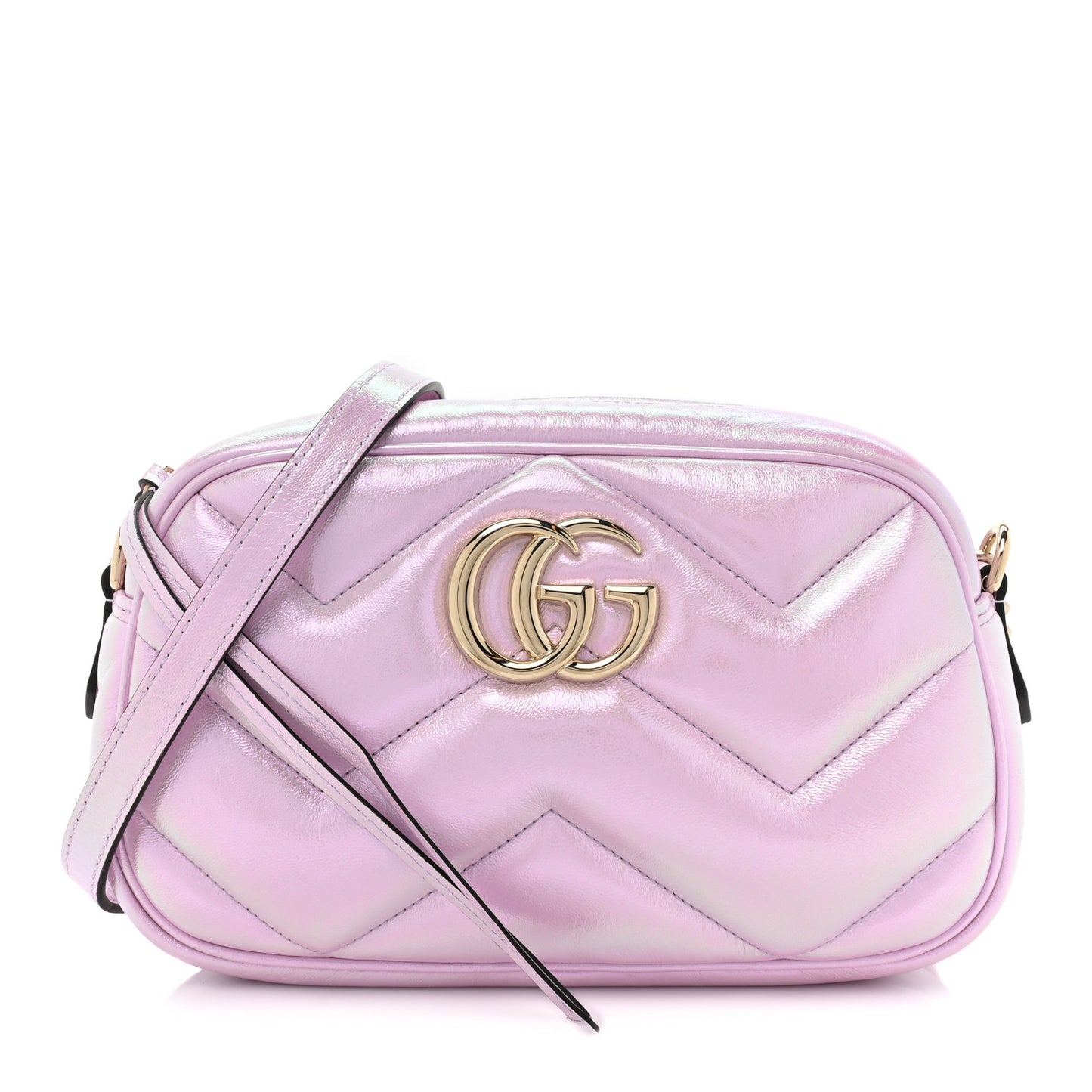 Iridescent Nappa Chevron Matelasse Small GG Marmont Chain Shoulder Bag Iridescent Escape Pink
