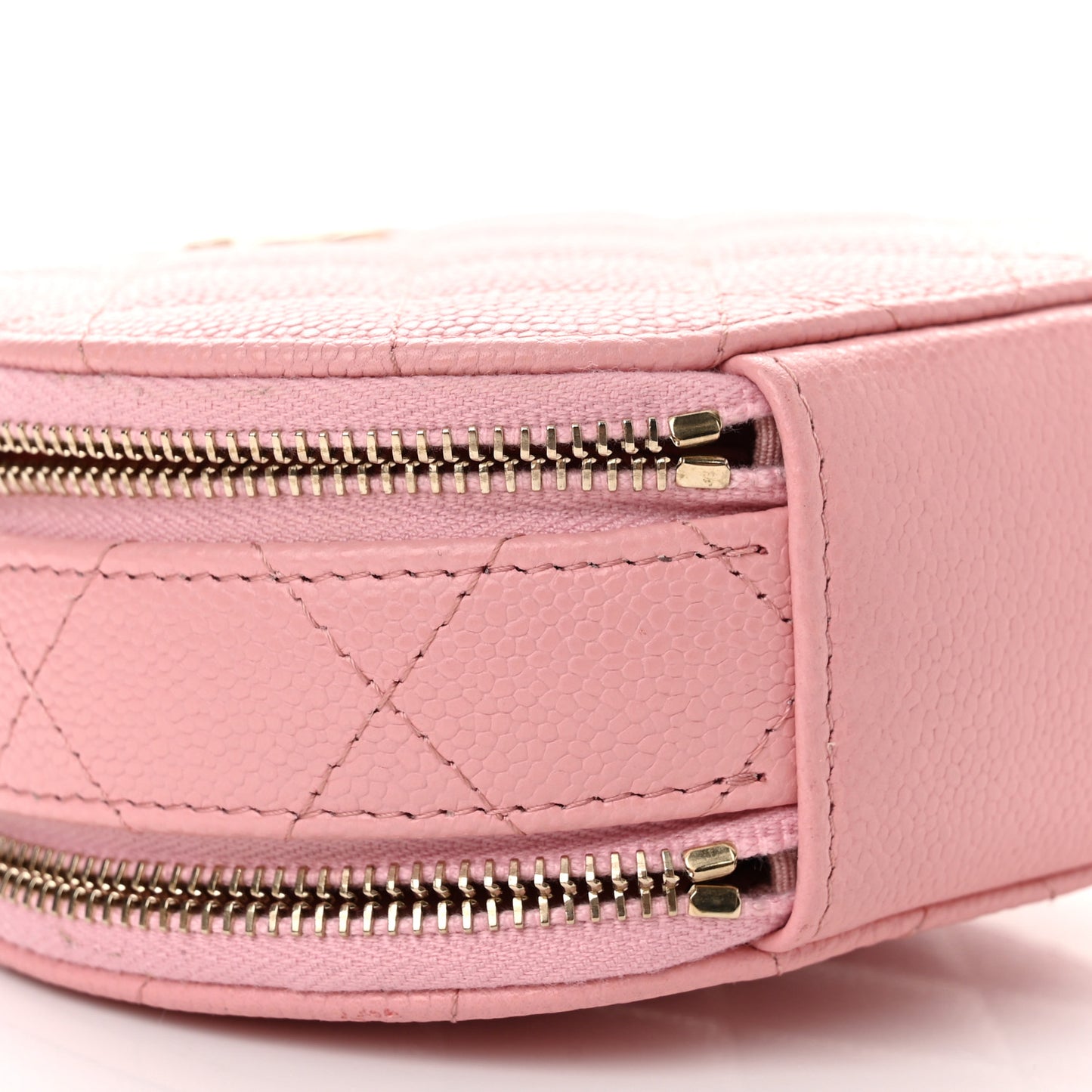 Caviar Quilted Round Handle With Care Vanity With Chain Pink