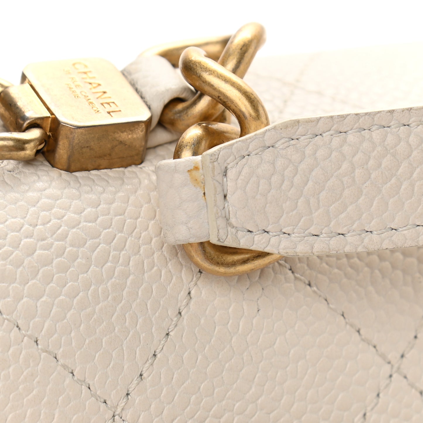 Grained Calfskin Small Stitched Flap White