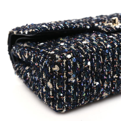Chanel Glittered Tweed Quilted Medium Double Flap Navy Blue Multicolor 9 of 11