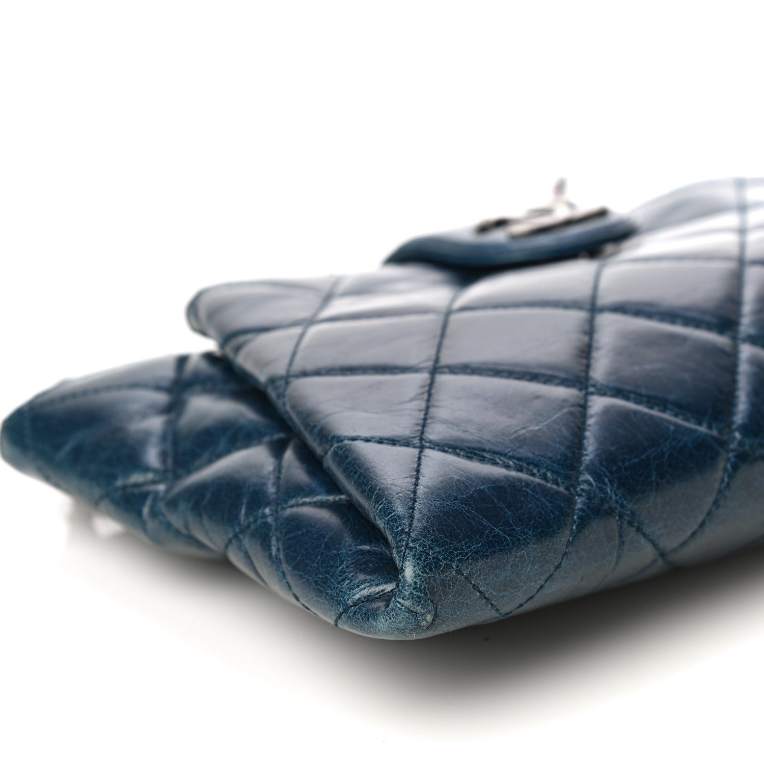 Chanel Aged Calfskin Quilted Zip Clutch Blue 9 of 24
