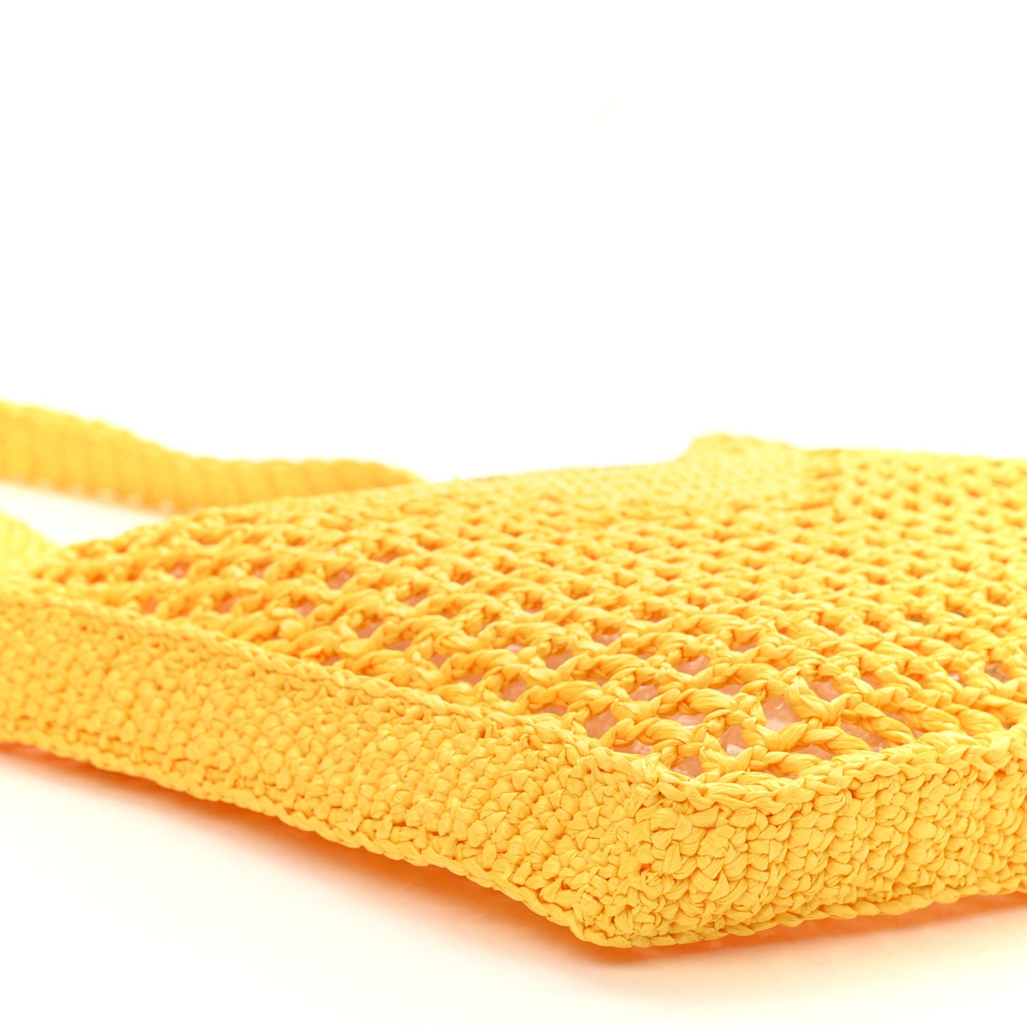 Yarn Raffia Effect Crochet Logo Embroidered Tote Bag Giallo
