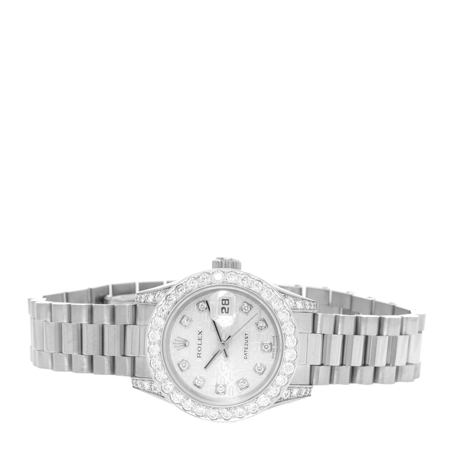 18K White Gold Diamond 26mm Oyster Perpetual Datejust President Watch Silver Jubilee 179159