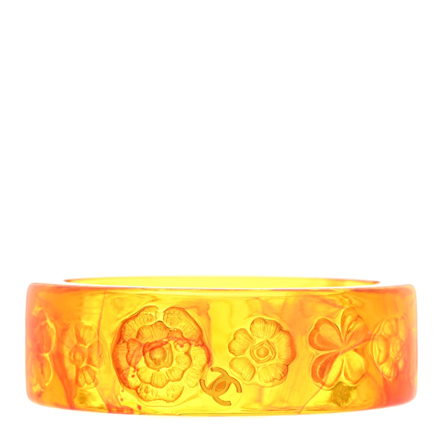 Resin CC Clover Camellia Bangle Bracelet Yellow