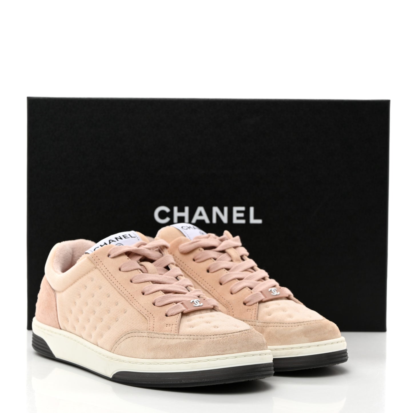 Fabric Suede Calfskin Logo Sneakers 36 Beige Pink