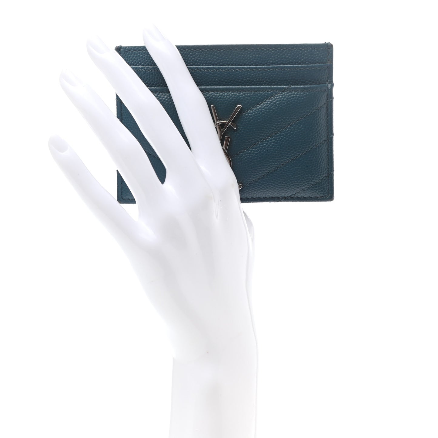 Grain De Poudre Matelasse Chevron Monogram Credit Card Case Peacock Green