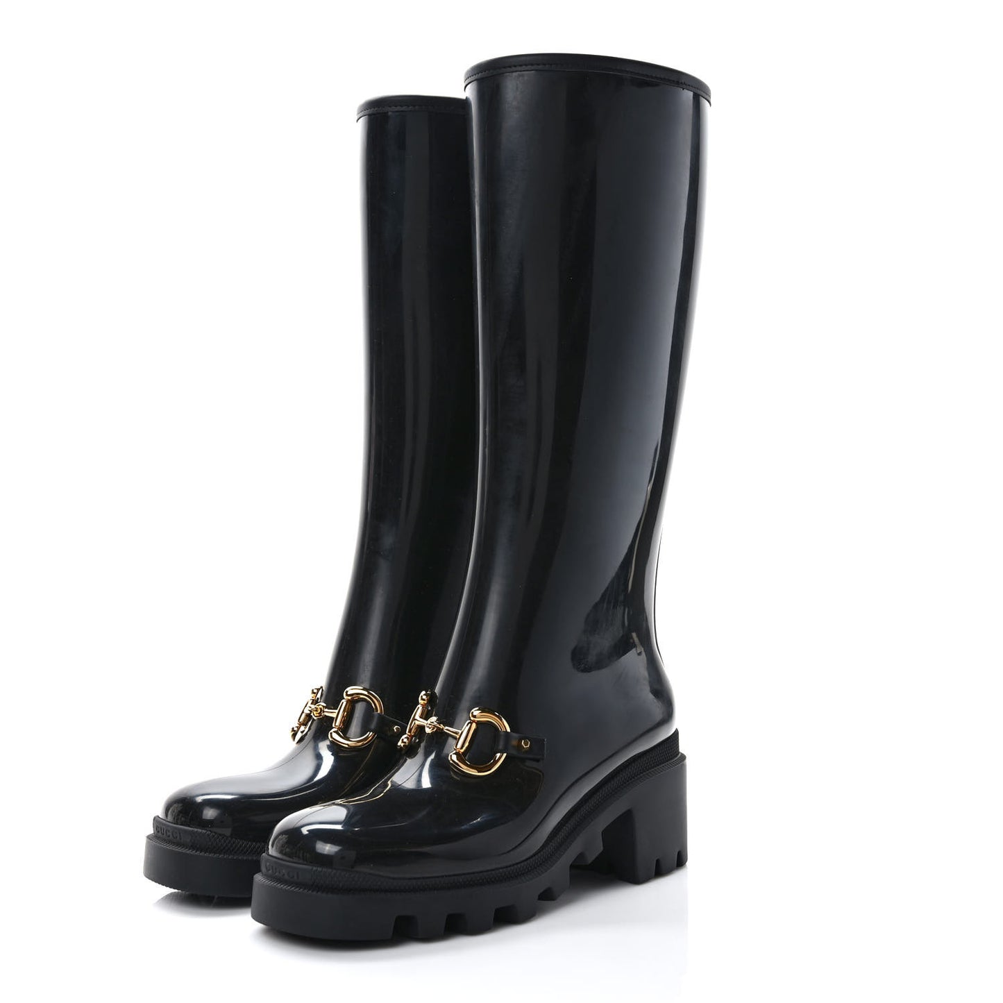 Rubber Horsebit Knee High Boots 37 Black
