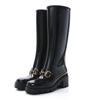 Gucci Rubber Horsebit Knee High Boots 37 Black 3 of 7