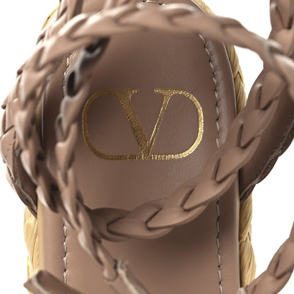 Valentino Garavani Pebbled Calfskin VLogo Ankle Wrap Espadrille 45/90mm Platform Wedge Sandals 37.5 Poudre 9 of 9