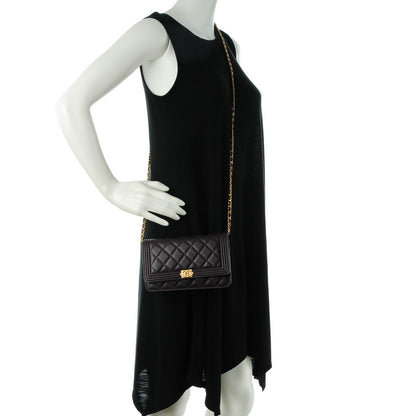 Chanel Lambskin Quilted Boy Wallet On Chain WOC Dark Purple 2 of 8