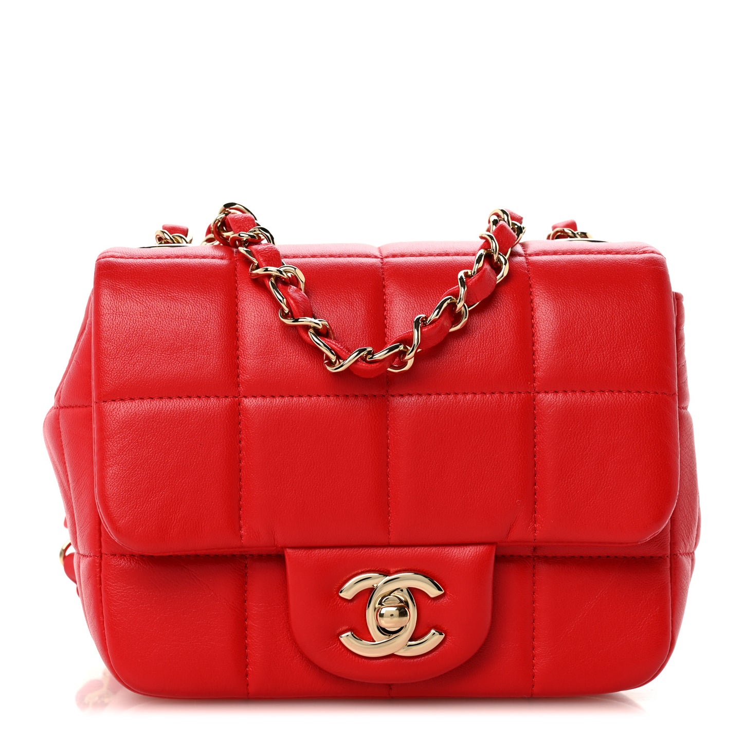 Lambskin Resin Crystal Square Quilted Monacoco Mini Flap Red