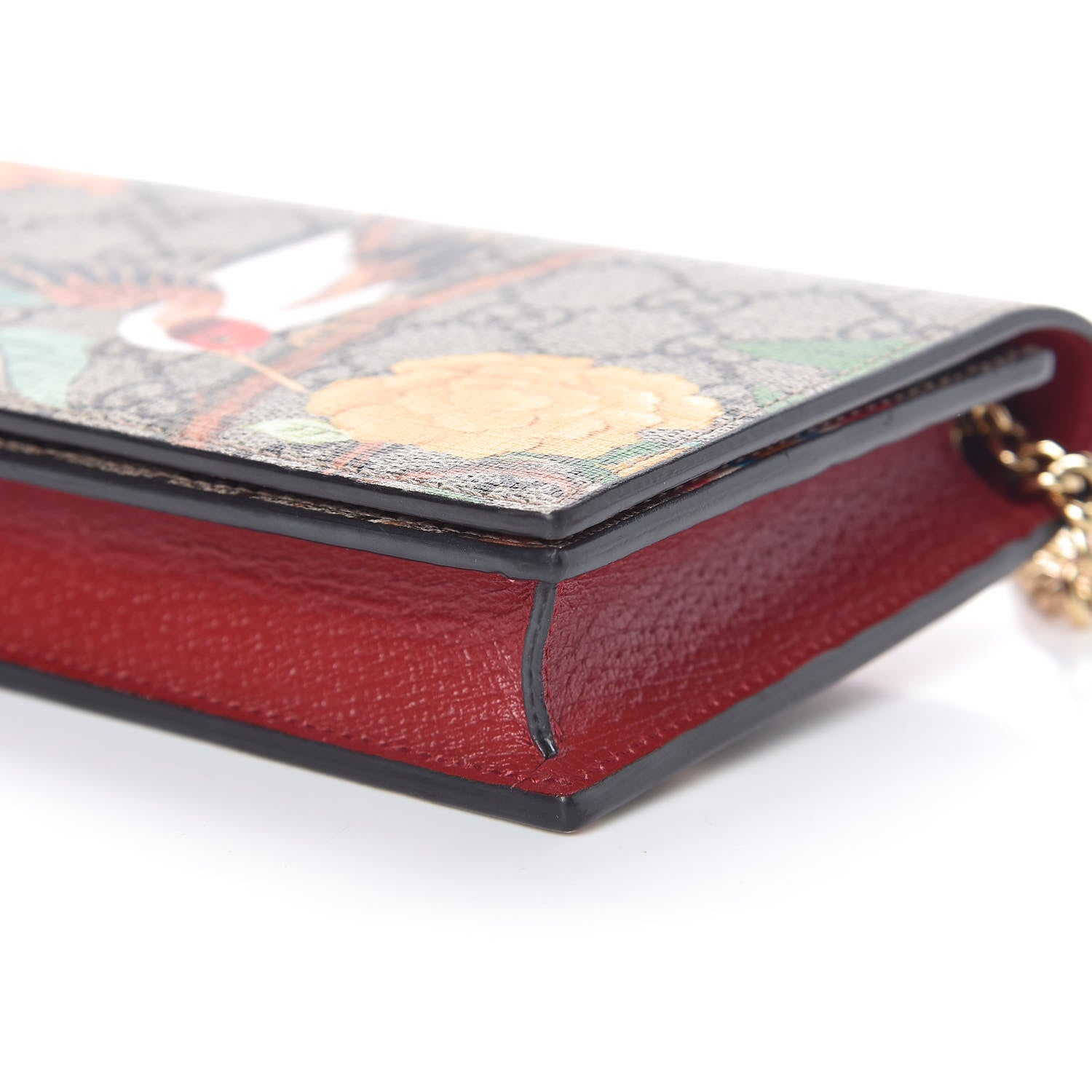 Gucci GG Supreme Monogram Tian Chain Wallet Beige Multicolor Red 10 of 11