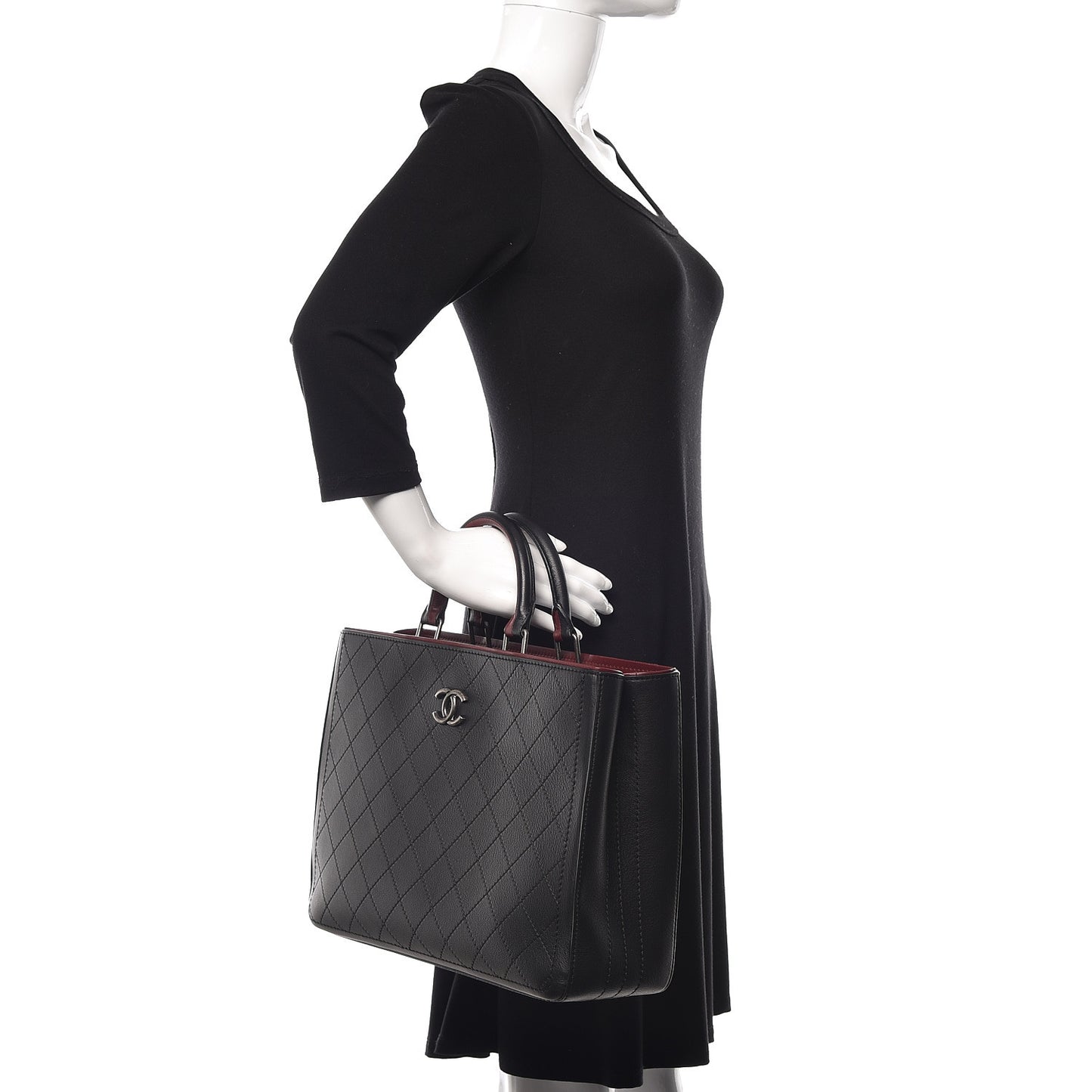 Bullskin Stitched Bi-Color Large Shopping Tote Black