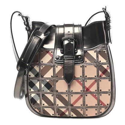 Burberry Metallic Patent Studded Nova Check Patchwork Crossbody Pewter 1 of 8