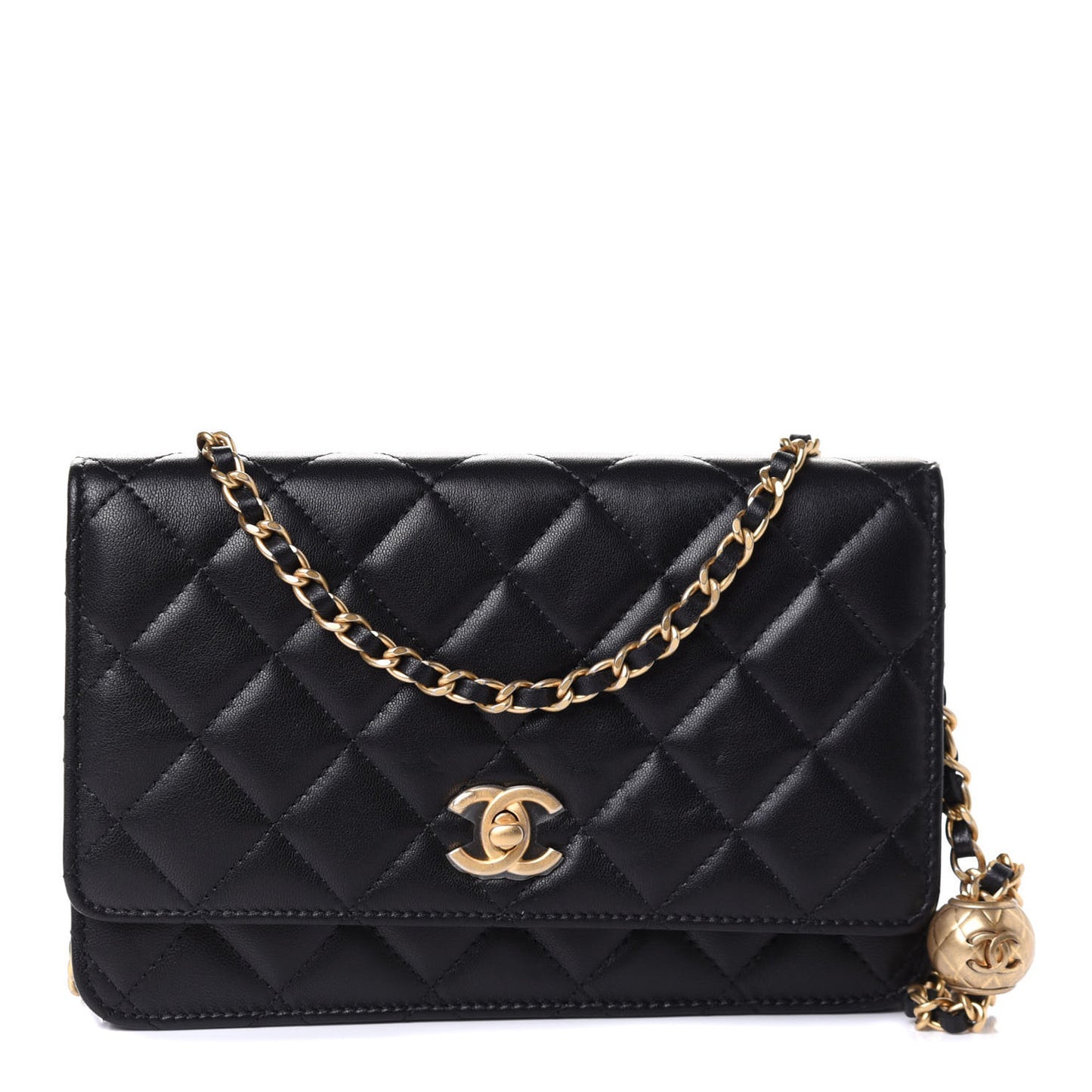 Lambskin Quilted CC Pearl Crush Wallet on Chain WOC Black