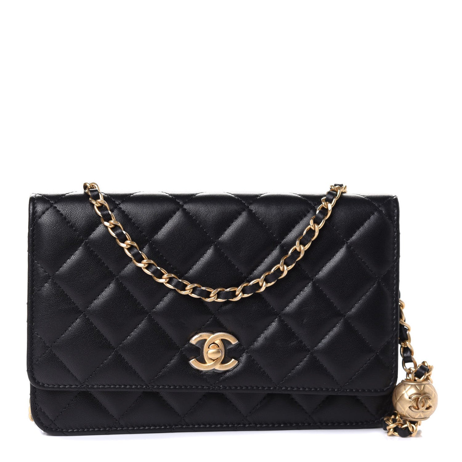 Chanel Lambskin Quilted CC Pearl Crush Wallet on Chain WOC Black 1 of 5