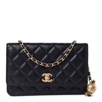 Chanel Lambskin Quilted CC Pearl Crush Wallet on Chain WOC Black 1 of 5