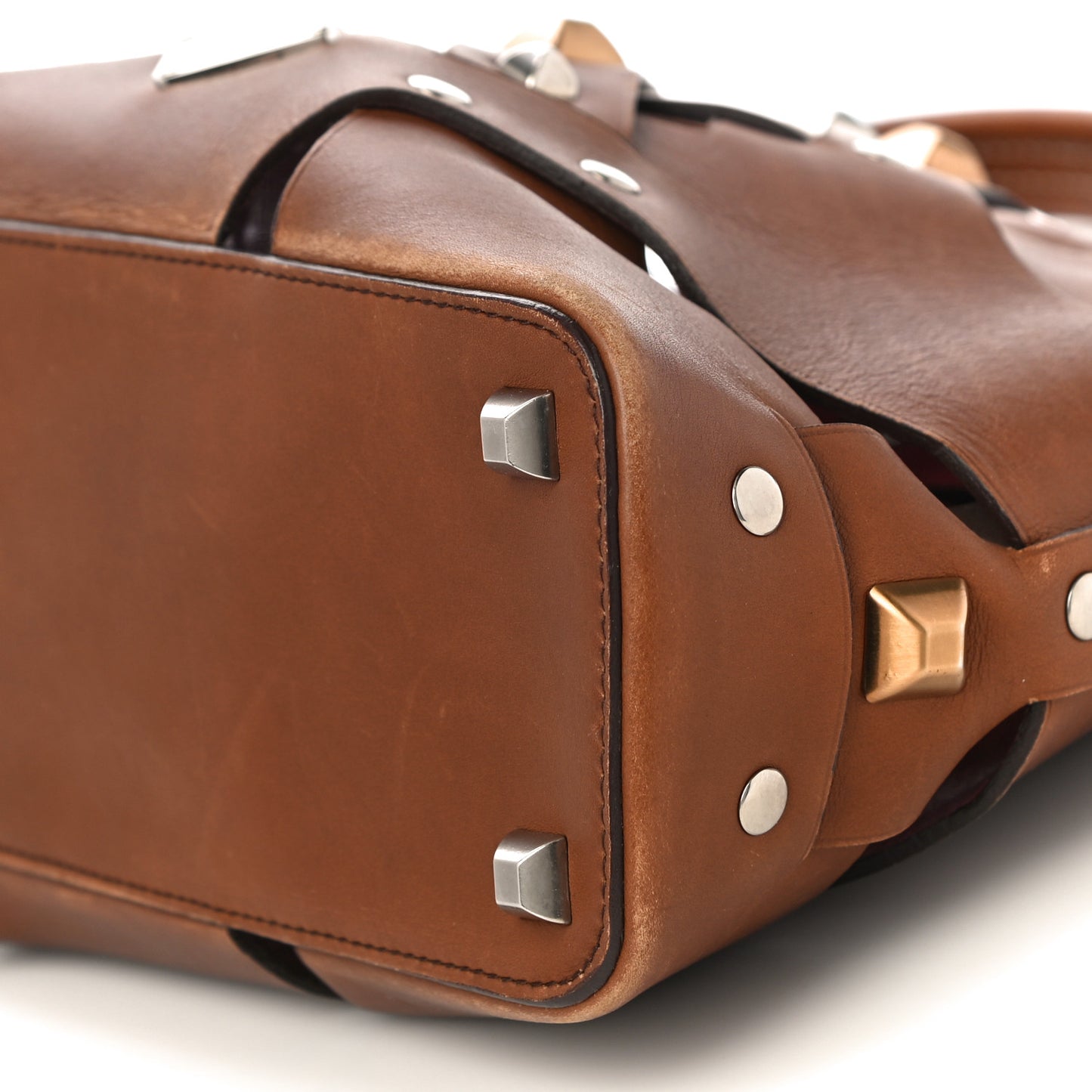 Woven Studded Lattice Shoulder Bag Brown