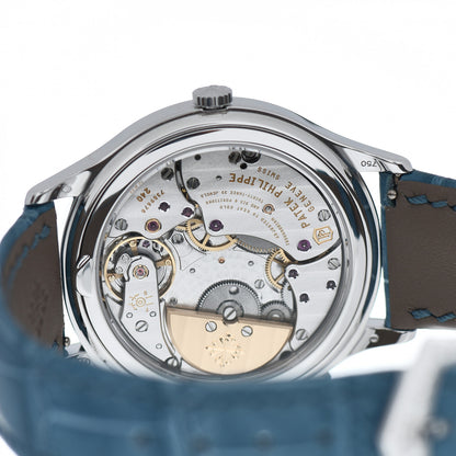 Patek Philippe 18K White Gold Alligator Diamond 36mm Complications World Time Automatic Watch Blue 7130G-016 4 of 5