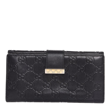 Gucci Guccissima Margaux Calfskin Icon Bar Continental Flap Wallet Black 1 of 7