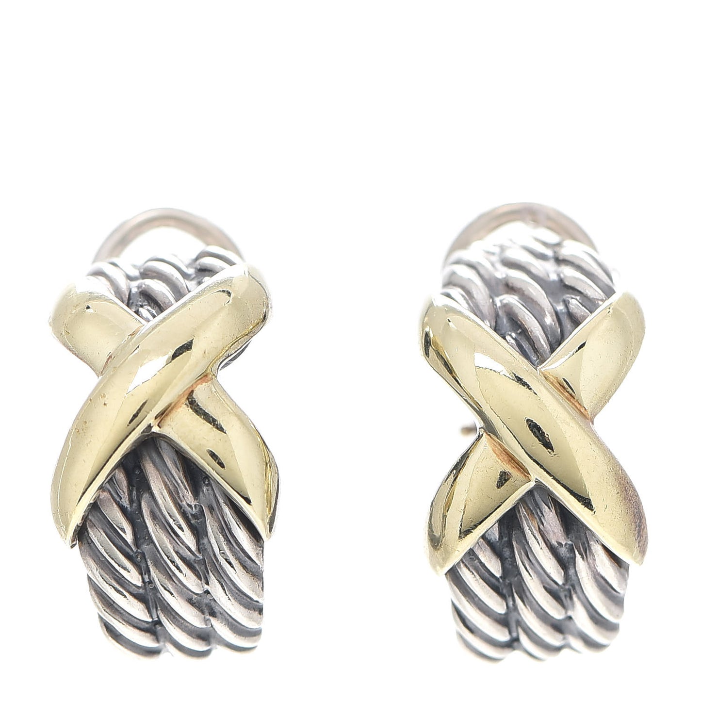 Sterling Silver 14K Yellow Gold Cable Classics X Earrings