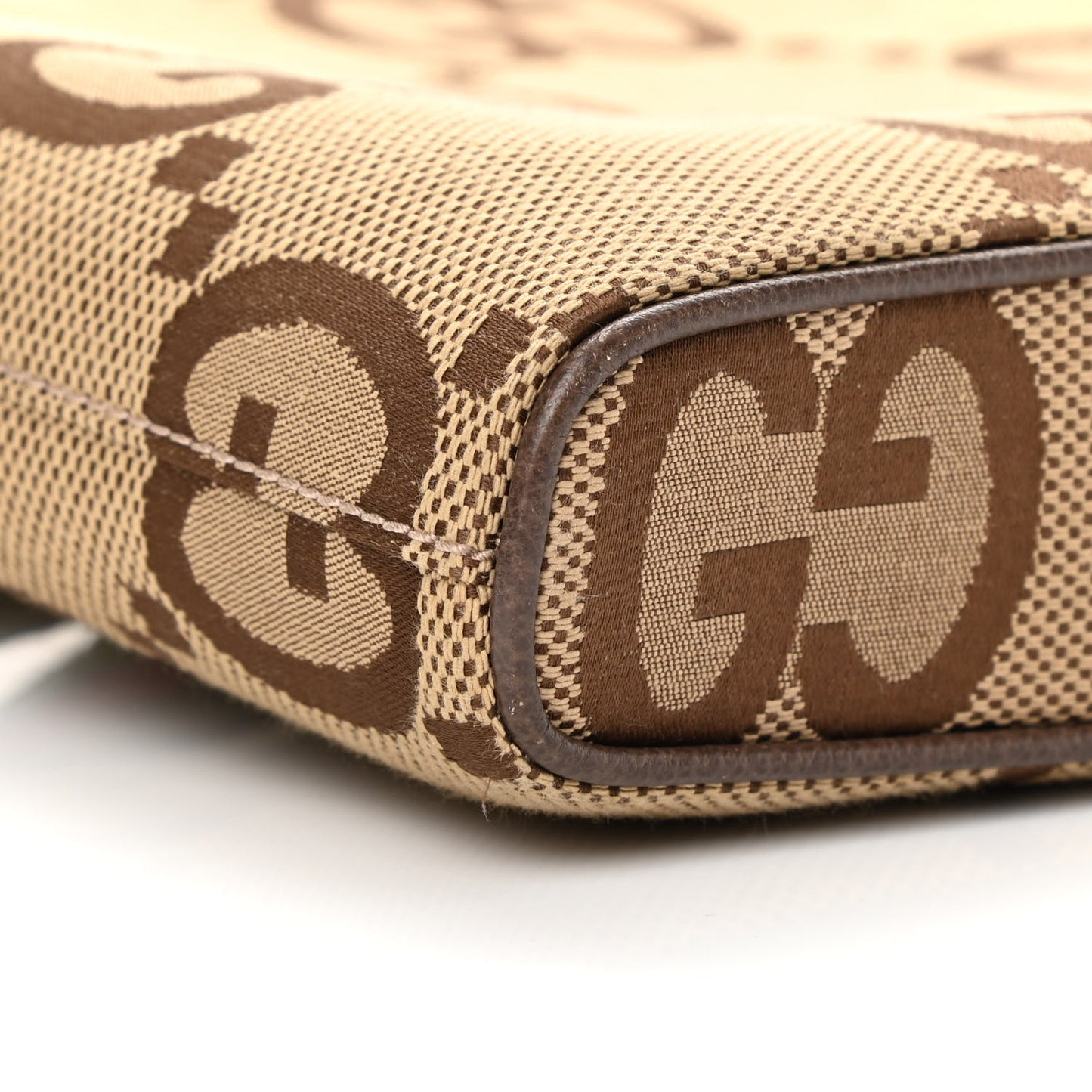 Monogram Jumbo GG Textured Dollar Calfskin Web Wristlet Messenger Bag Camel Ebony New Acero