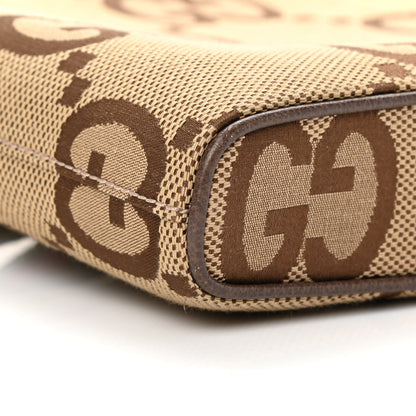 Gucci Monogram Jumbo GG Textured Dollar Calfskin Web Wristlet Messenger Bag Camel Ebony New Acero 9 of 12