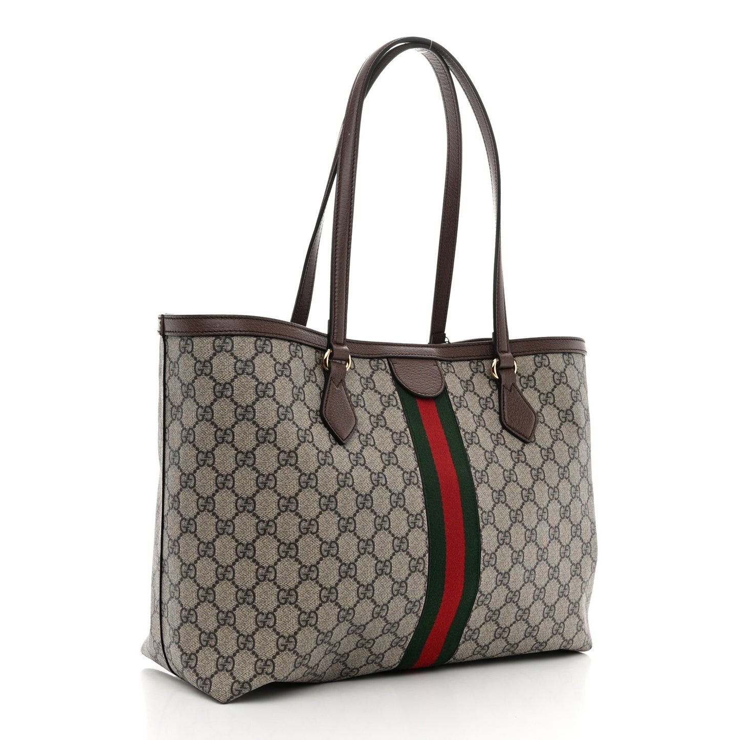 GG Supreme Monogram Textured Calfskin Web Medium Ophidia Shopping Tote Beige Ebony New Acero