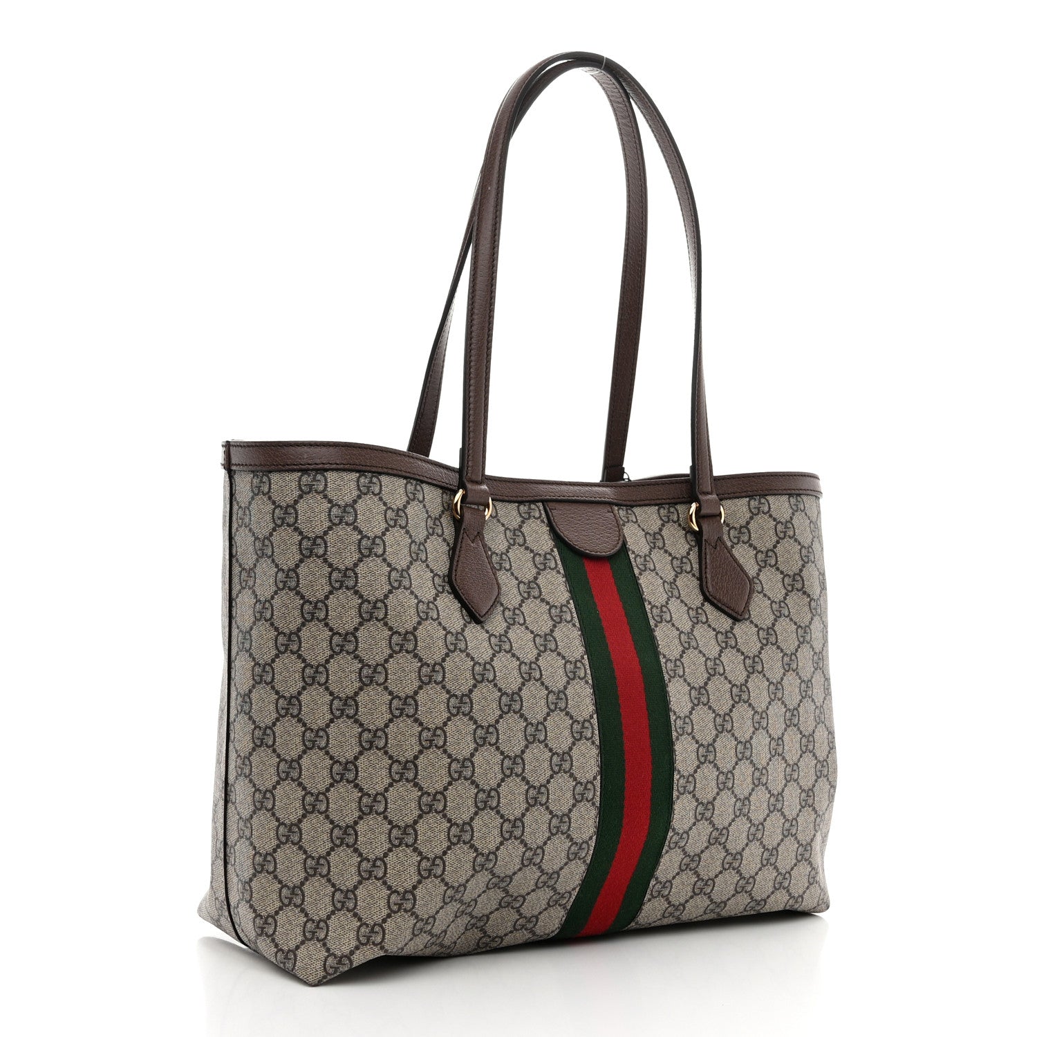 Gucci GG Supreme Monogram Textured Calfskin Web Medium Ophidia Shopping Tote Beige Ebony New Acero 2 of 9