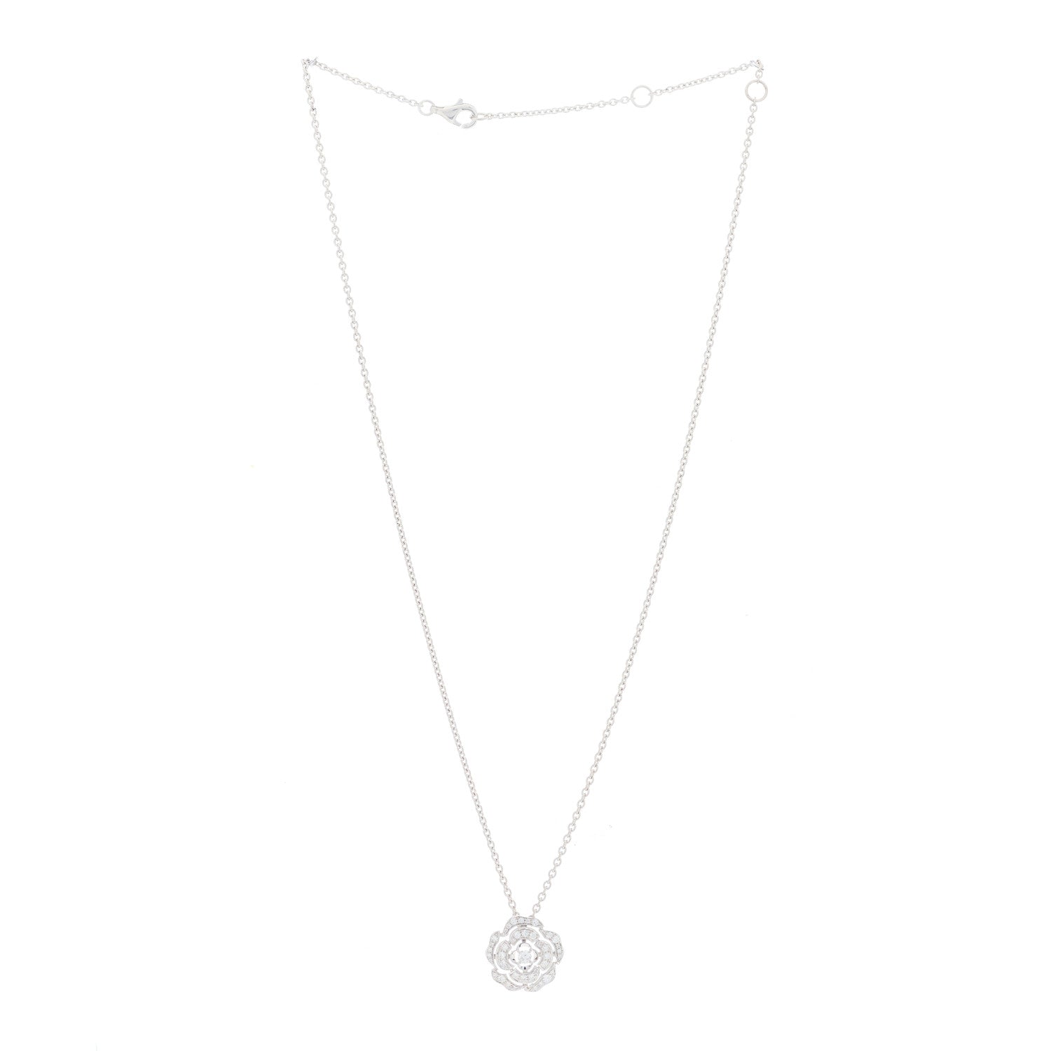 Chanel 18K White Gold Diamond Bouton de Camelia Pendant Necklace 2 of 3