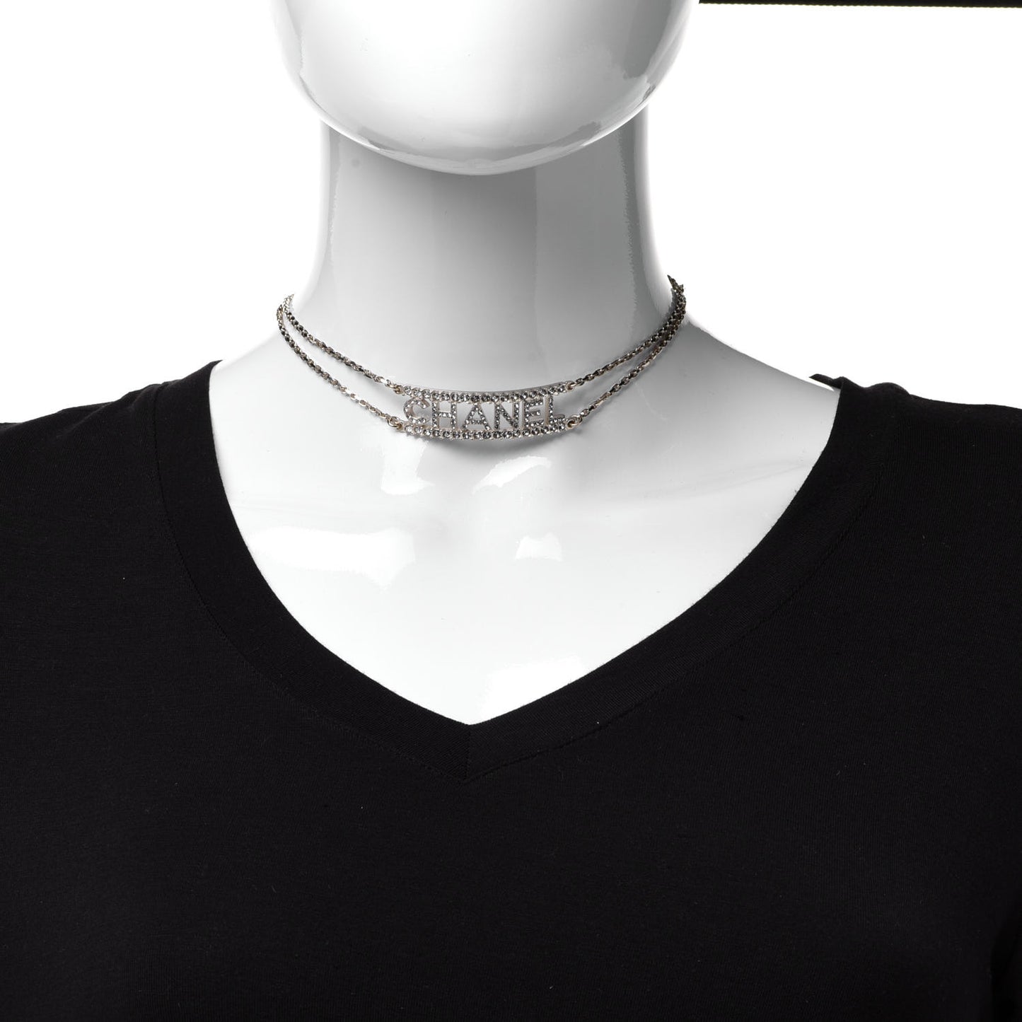 Metal Crystal Logo Choker Necklace Gold