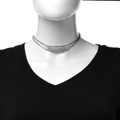 Chanel Metal Crystal Logo Choker Necklace Gold 2 of 5