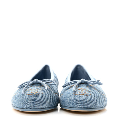 Chanel Denim Quilted CC Cap Toe Ballerina Flats 36 Light Blue 3 of 10