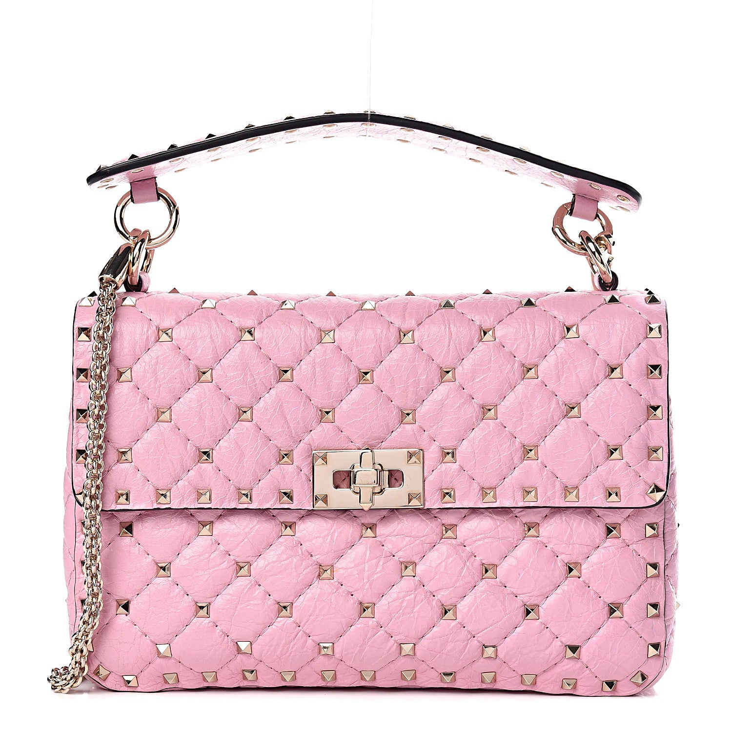 Valentino Garavani Craquele Nappa Medium Rockstud Spike Shoulder Bag Pink 1 of 12