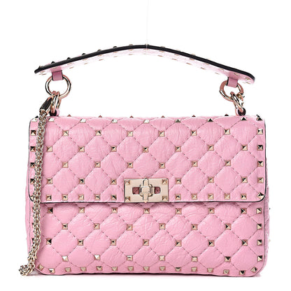 Valentino Garavani Craquele Nappa Medium Rockstud Spike Shoulder Bag Pink 1 of 12
