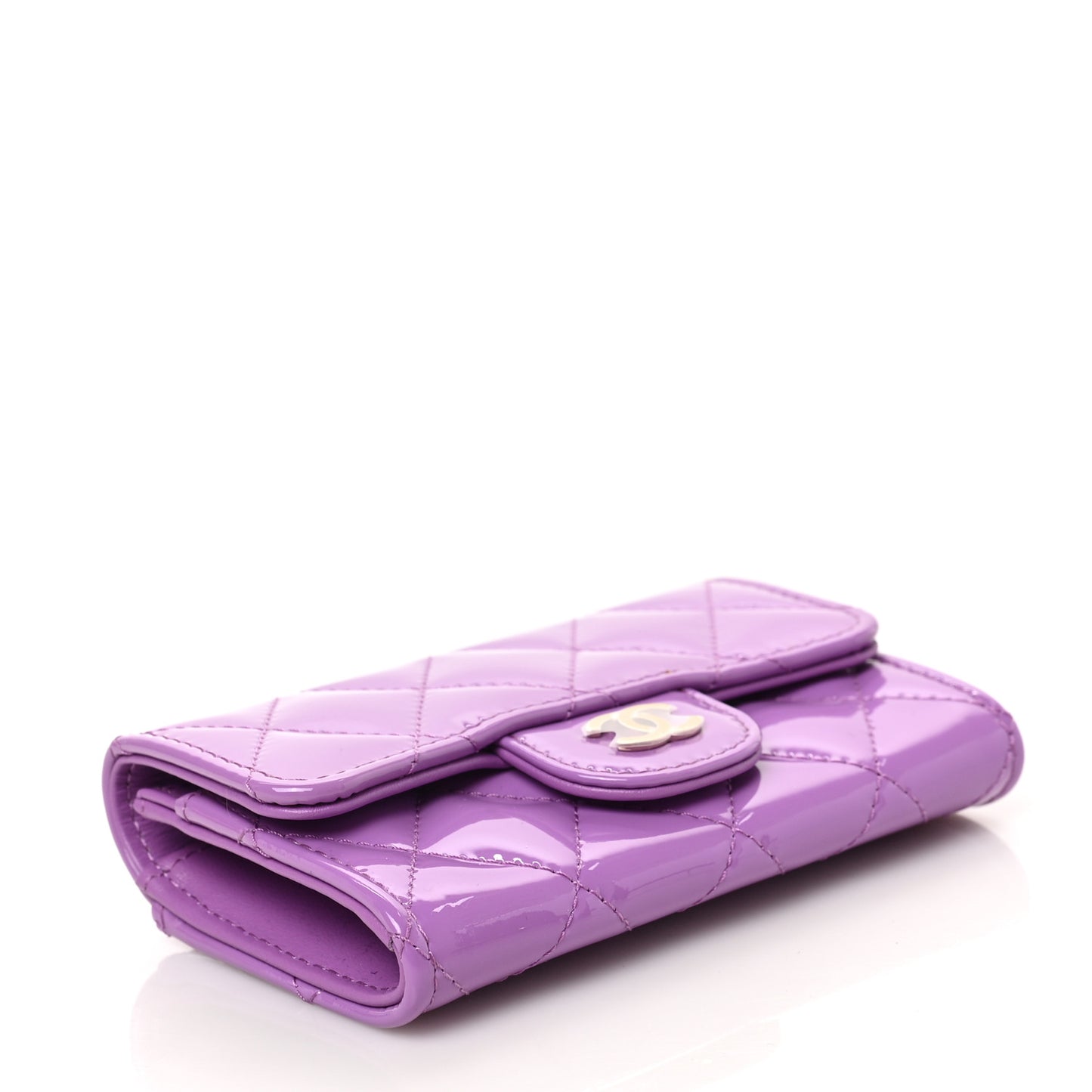 Patent Quilted Flap Card Holder Wallet Purple