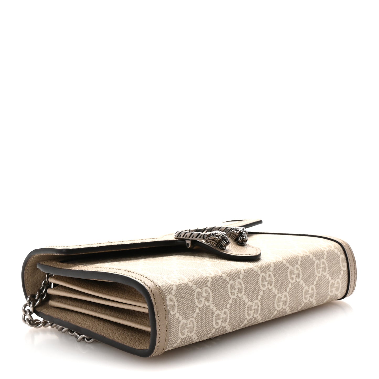 GG Supreme Monogram Textured Dollar Calfskin Mini Dionysus Chain Wallet Beige Mystic White Oatmeal