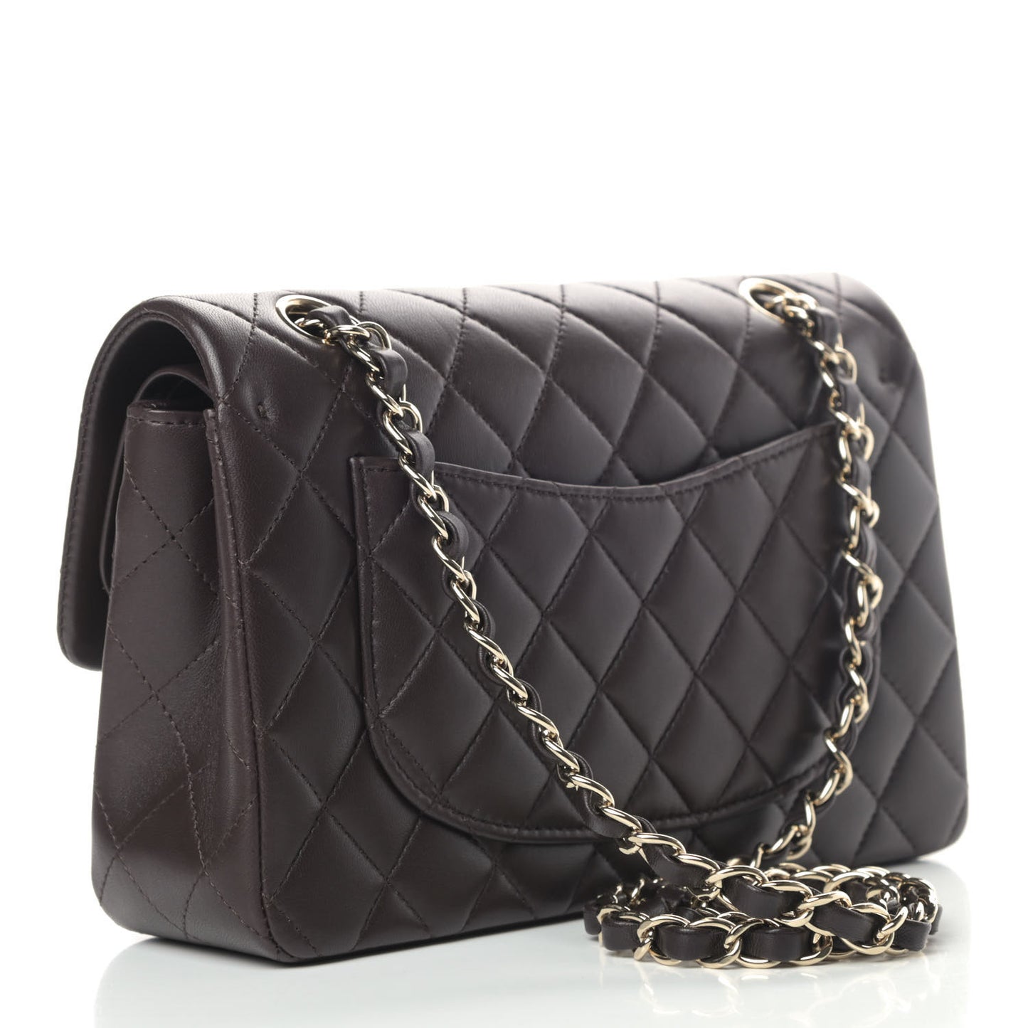 Lambskin Quilted Small Double Flap Dark Brown