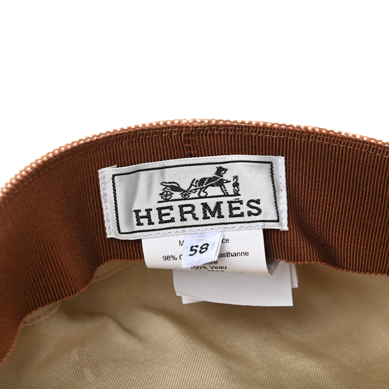 Hermes Cotton Silk Swift Clou de Selle Vauban Cap 58 Marron Alezan Gold 8 of 8